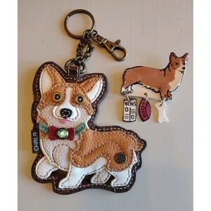 Chala DOG Corgi  Key Fob Coin Purse Dog Mom Purse Charm Puppy 4x4" Pet Key Chain